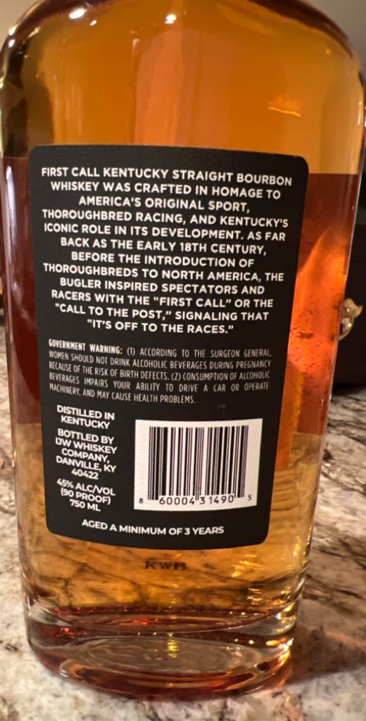 First Call Kentucky Straight Bourbon Whiskey - IJW Whiskey Company (750mL) alcohol collectible [Barcode 860004314905] - Main Image 2