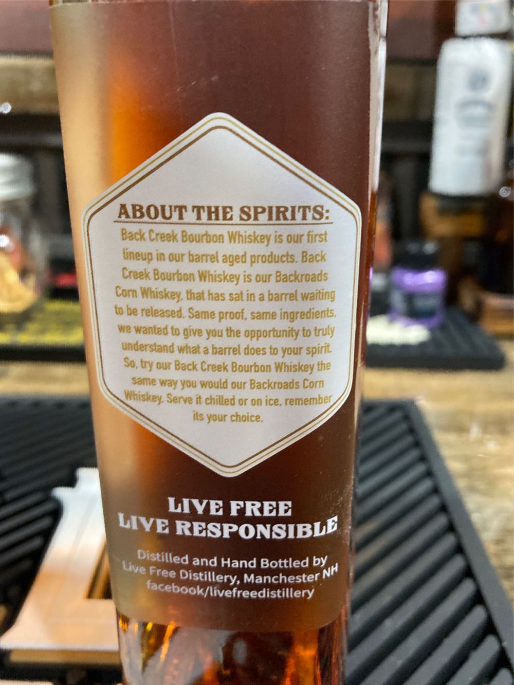 Live Free Back Creek Bourbon - Live Free Distillery (750 mL) alcohol collectible [Barcode 021893996584] - Main Image 2