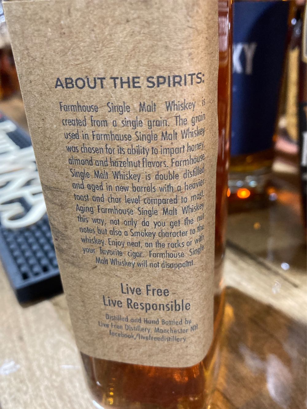 Live Free Farmhouse Single Malt Whiskey - Live Free Distillery (750 mL) alcohol collectible [Barcode 021893996645] - Main Image 2