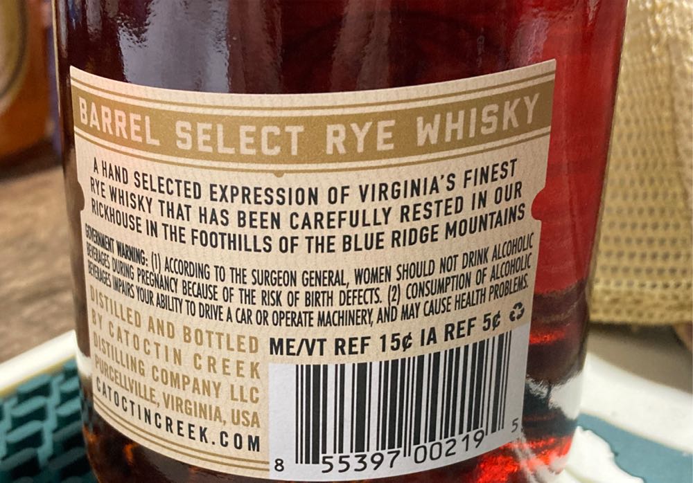 Catoctin Creek Barrel Select - Catoctin Creek (750 mL) alcohol collectible [Barcode 855397002195] - Main Image 4