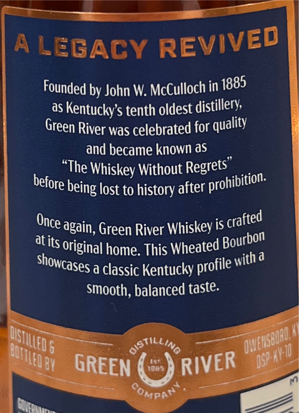 Green River Wheated Bourbon - Green River Distilling Co. (750 mL) alcohol collectible [Barcode 810735017873] - Main Image 2