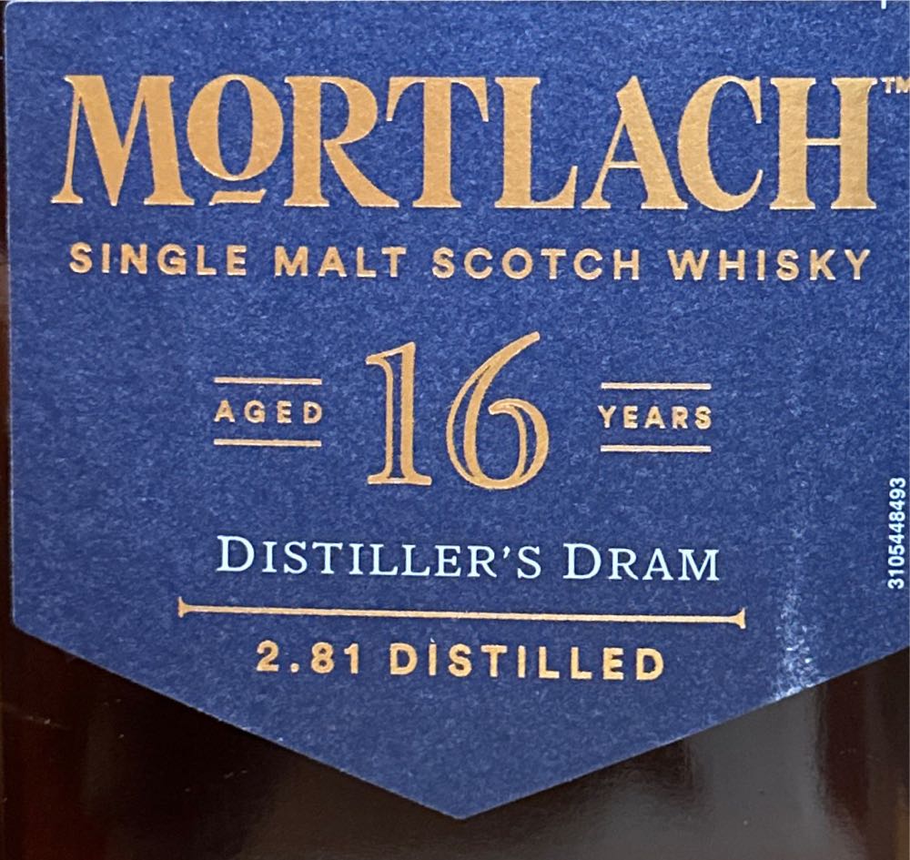 Mortlach 16 Yr Speyside Single Malt Distillers Dram - Mortlach Distillery alcohol collectible [Barcode 088076182875] - Main Image 2