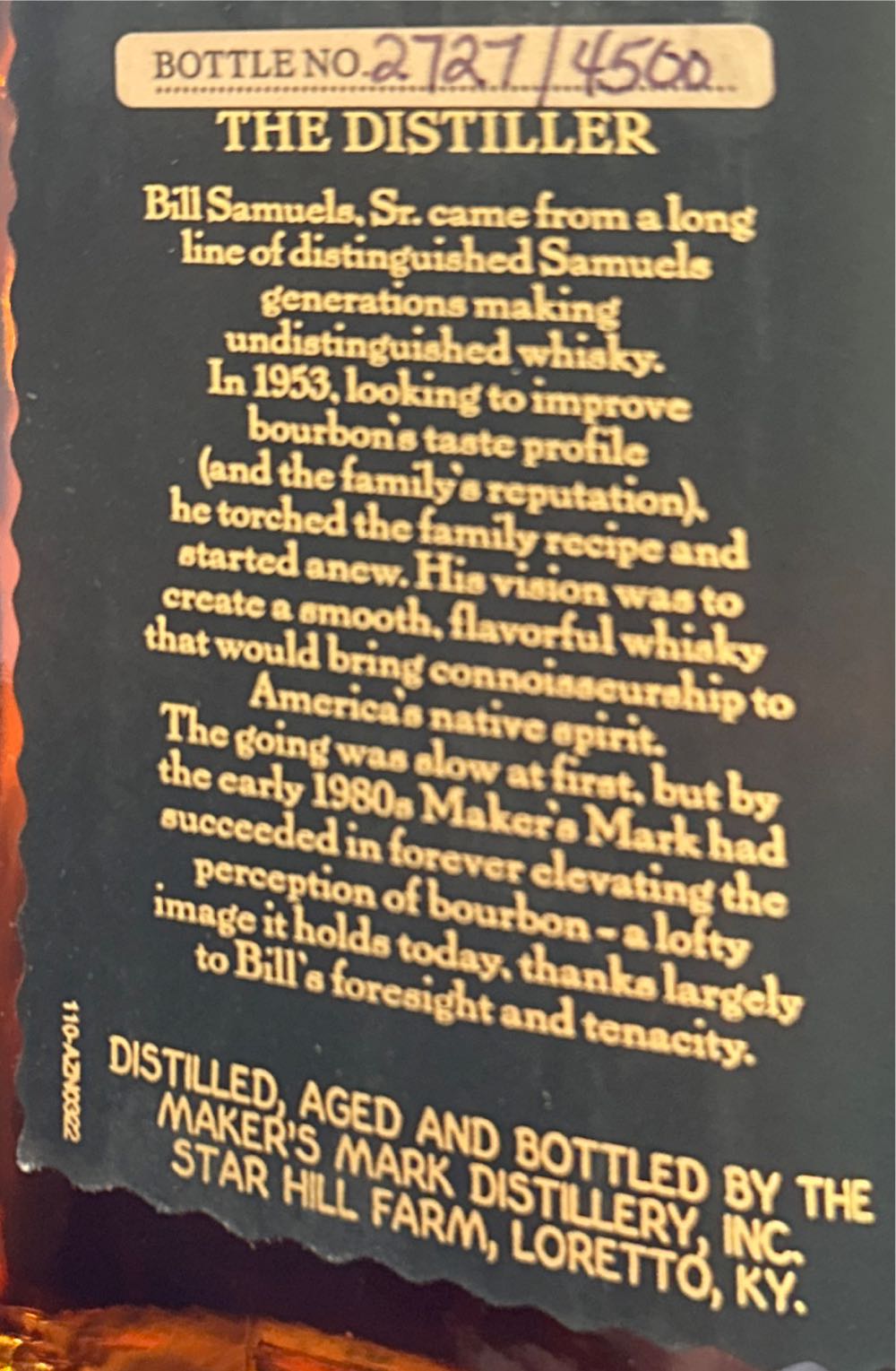 Maker’s Mark Founders Series First Edition: Margie Samuels - Maker’s Mark Distillery, Loretto, KY (1000 mL) alcohol collectible [Barcode 085246501511] - Main Image 2