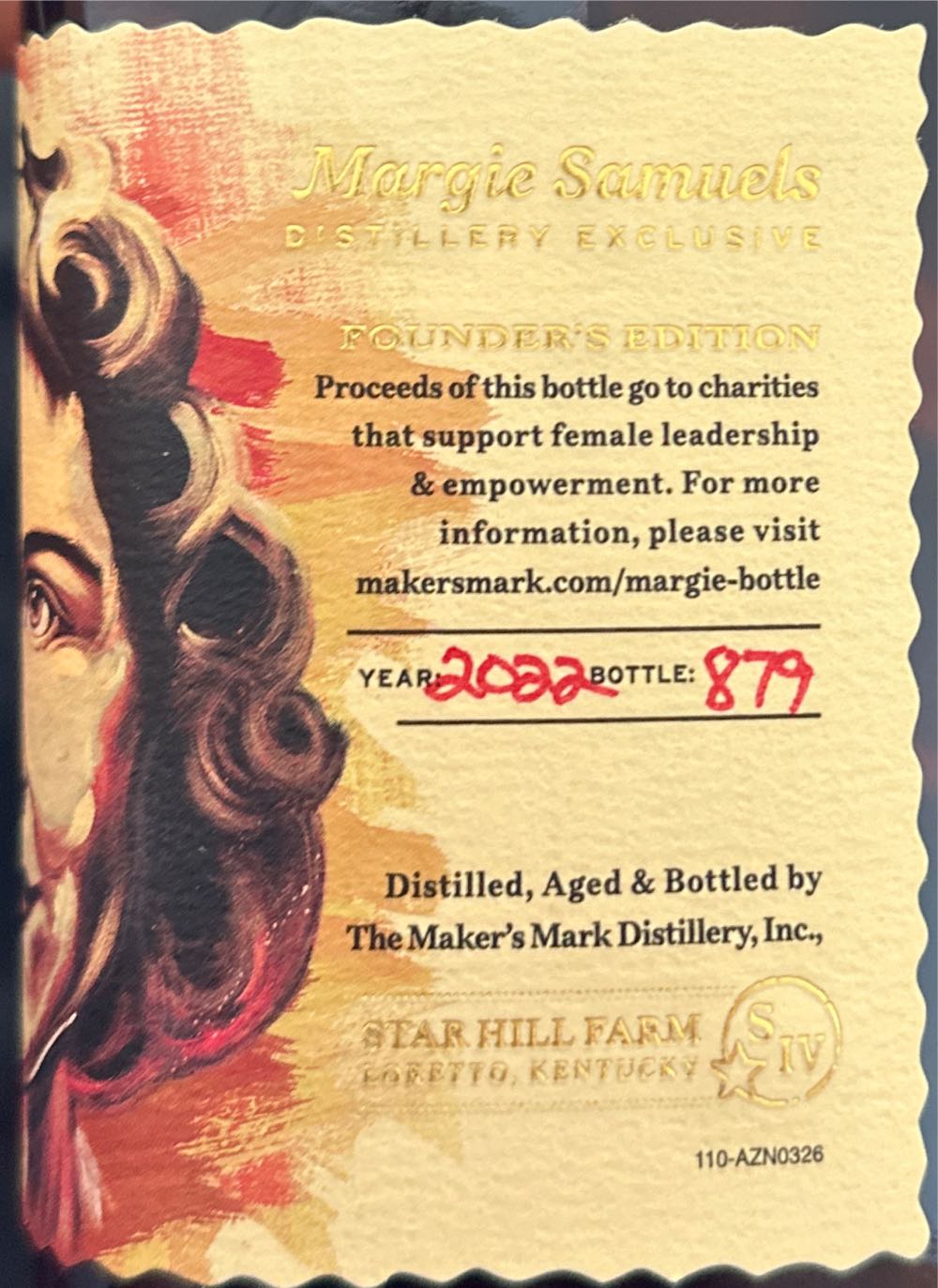 Maker’s Mark Founders Series:Marjie Samuels - Maker’s Mark Distillery, Loretto, KY (1000 mL) alcohol collectible [Barcode 085246502020] - Main Image 3