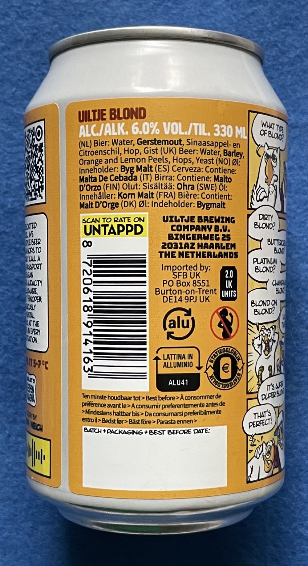 Blond - Uiltje Brewing Company (330 mL) alcohol collectible [Barcode 8720618914163] - Main Image 3