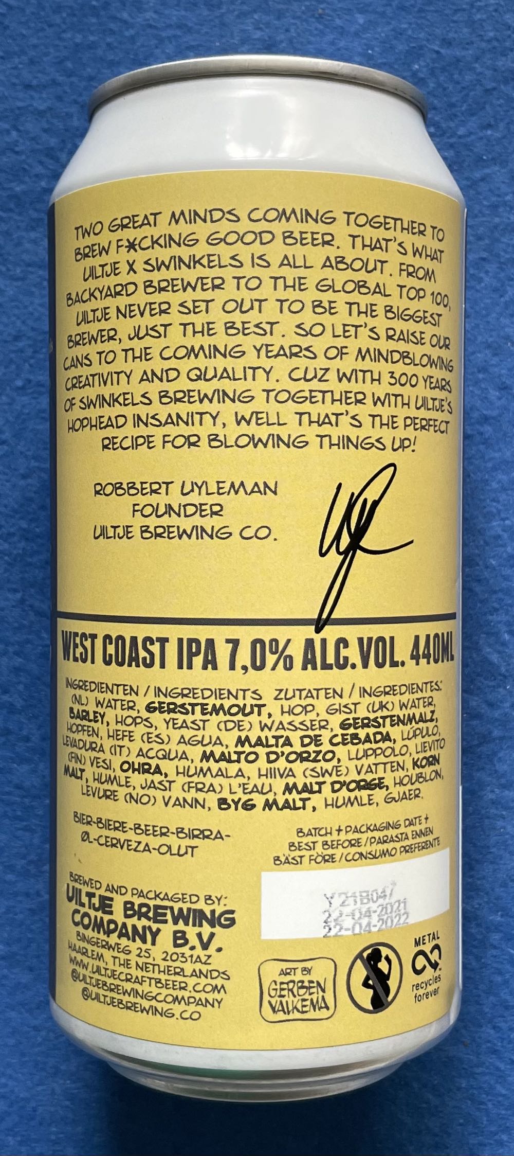 Uiltje 💛 Swinkels - Uiltje Brewing Company (440 mL) alcohol collectible [Barcode 8720254563497] - Main Image 3