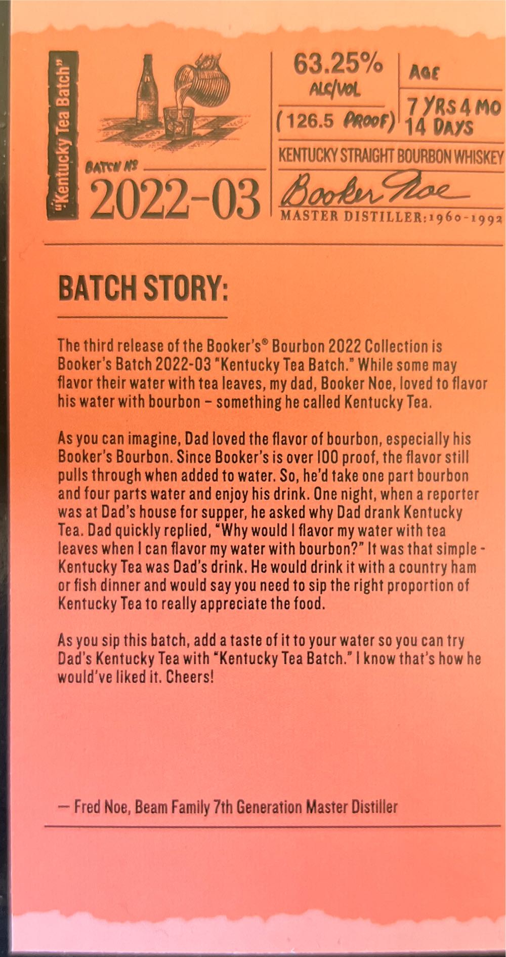 Booker’s 2022-03 Kentucky Tea Batch  alcohol collectible - Main Image 2