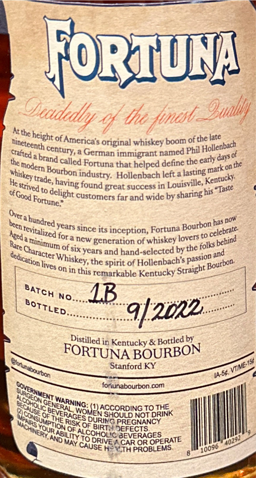 Fortuna Sour Mash Bourbon - Rare Character Whiskey Co (750 mL) alcohol collectible [Barcode 810096402929] - Main Image 3