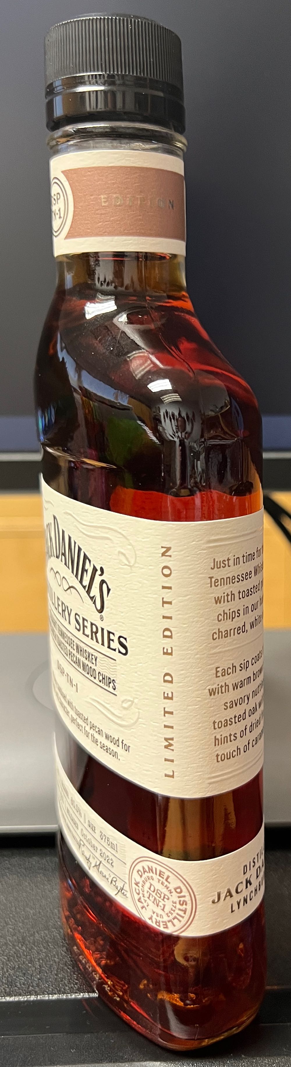 Tester DSP-TN-1 Pecan Wood Chips 2022 - Jack Daniel’s Distillery, Lynchburg, TN (375 mL) alcohol collectible [Barcode 082184006924] - Main Image 2