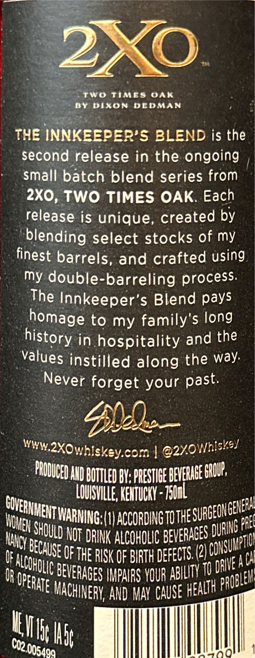 2XO The Innkeeper’s Blend Second Release - Prestige Beverage Group (750 mL) alcohol collectible [Barcode 084279007991] - Main Image 3