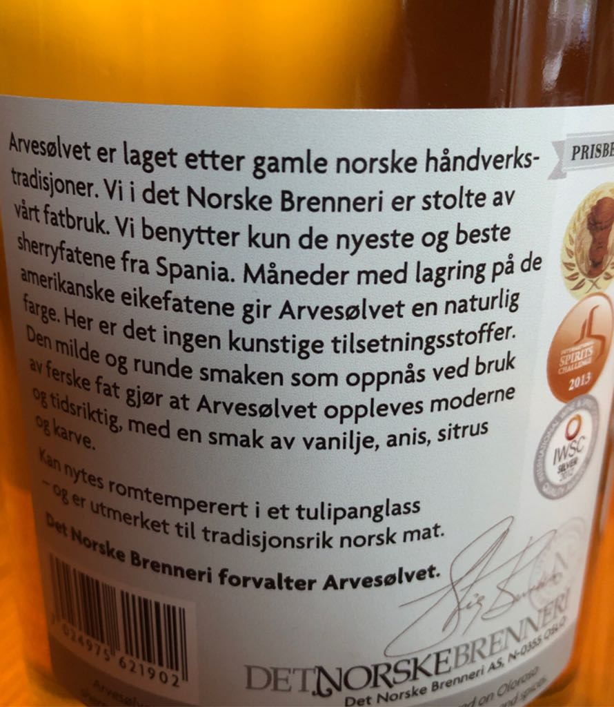 Arvesølvet - Det Norske Brenneri (1000mL) alcohol collectible [Barcode 7024975621902] - Main Image 2