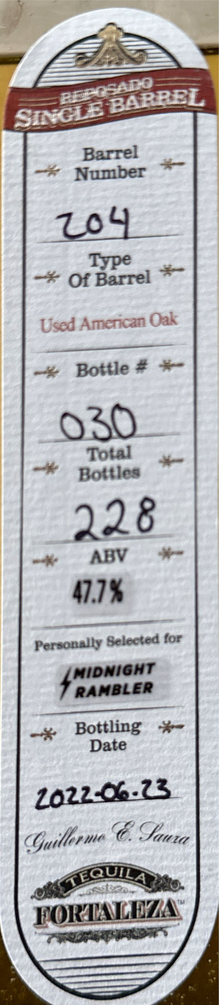 Fortaleza Single Barrel - Nom 1493 (750 mL) alcohol collectible [Barcode 7502221969898] - Main Image 3