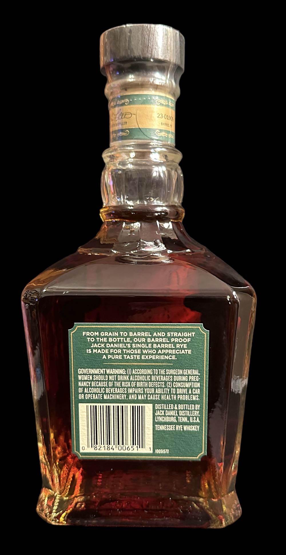Jack Daniel’s Single Barrel Barrel Proof Rye - Jack Daniel’s Distillery, Lynchburg, TN (750 mL) alcohol collectible [Barcode 082184006511] - Main Image 2