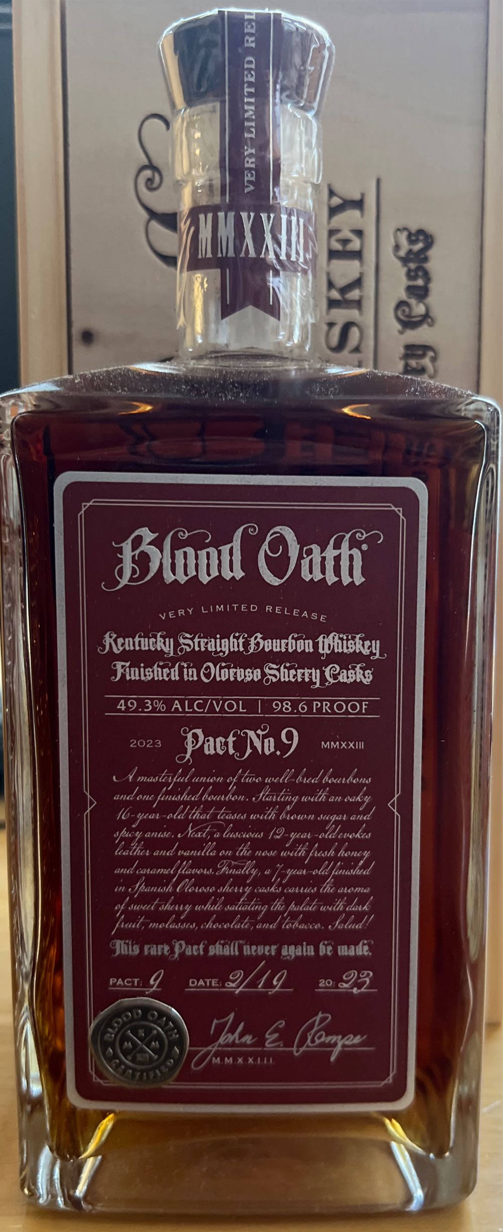 Blood Oath “Pact 9” 2023 - Lux Row Distillers (750 mL) alcohol collectible [Barcode 088352140124] - Main Image 2