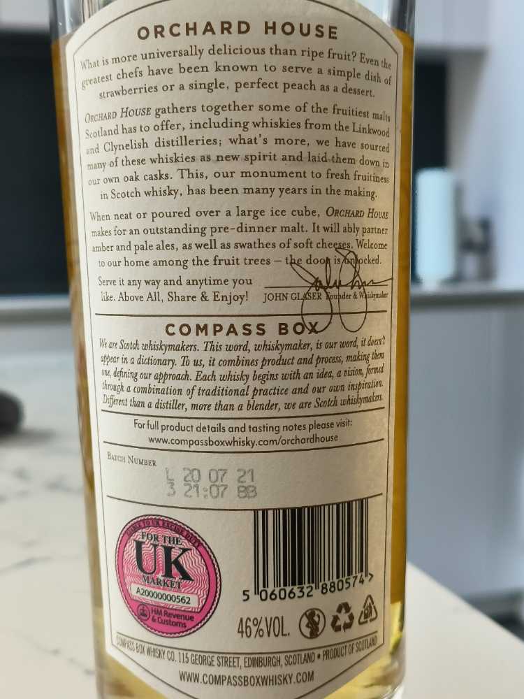 Compass Box Orchard House - Edinburgh Blended (700 mL) alcohol collectible [Barcode 5060632880574] - Main Image 3