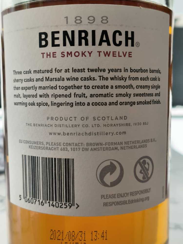 Benriach Smoky Twelve - Benriach Distillery (700 mL) alcohol collectible [Barcode 5060716140259] - Main Image 3