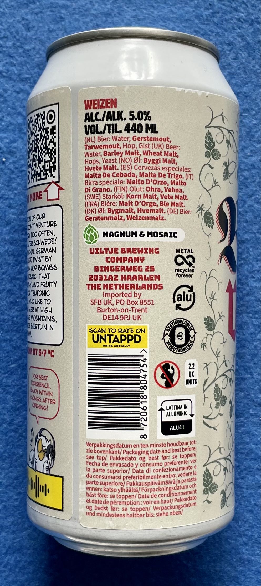 De Biertuin Weizen - Uiltje Brewing Company (440 mL) alcohol collectible [Barcode 8720618804754] - Main Image 3