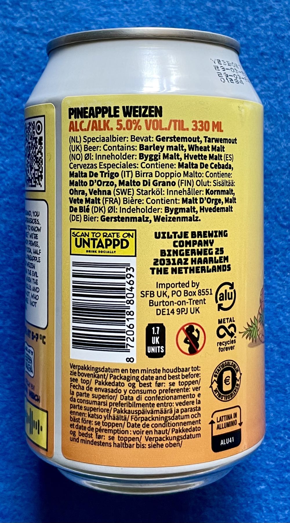 Piewee The Pineapple Weizen - Uiltje Brewing Company alcohol collectible [Barcode 8720618804693] - Main Image 3