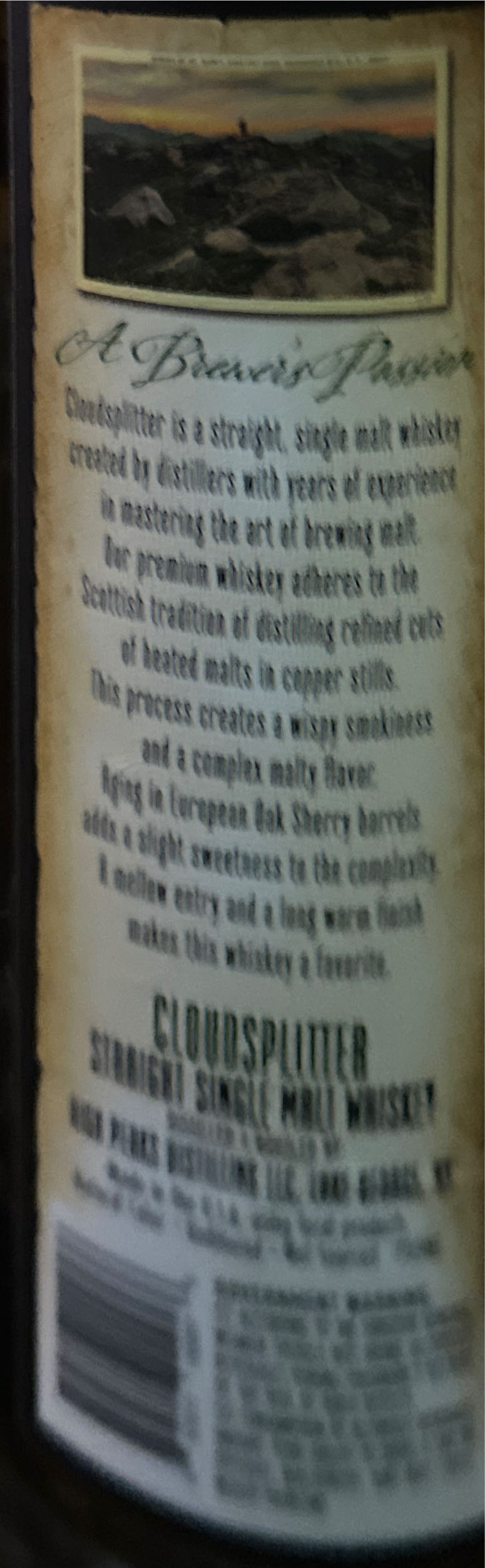 High Peaks Cloudsplitter 6 Year - High Peaks Distilling LLC (750 mL) alcohol collectible [Barcode 857217002576] - Main Image 3