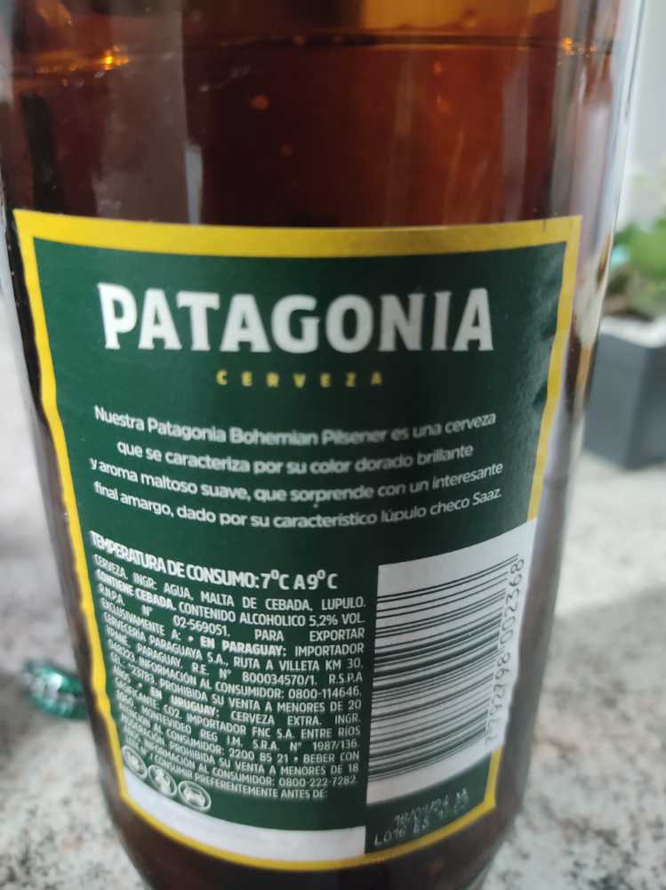 Cerveza Patagonia Bohemian Pilsener 730ml 730 Ml X Botella De Cc. - Patagonia (730 mL) alcohol collectible [Barcode 7792798002368] - Main Image 4