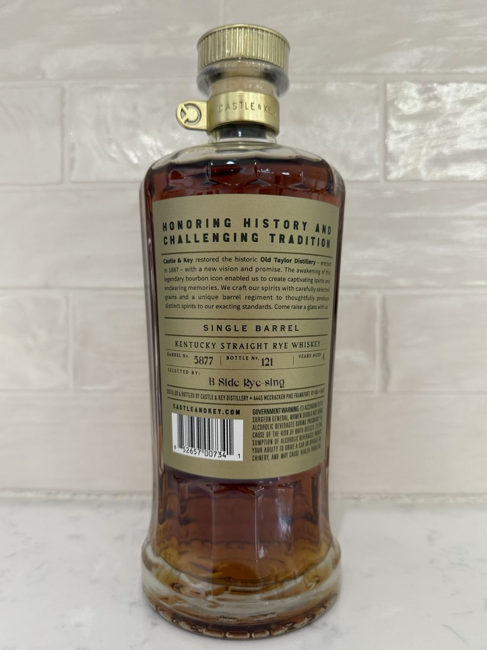 Castle & Key Restoration Rye Single Barrel - Castle & Key Distillery (750 mL) alcohol collectible [Barcode 852657007341] - Main Image 2