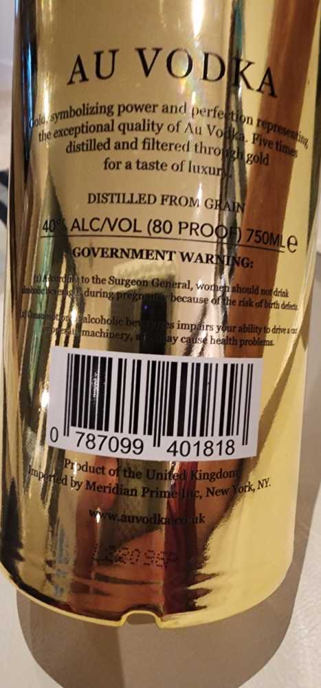 Au Vodka  (750 mL) alcohol collectible [Barcode 787099401818] - Main Image 2