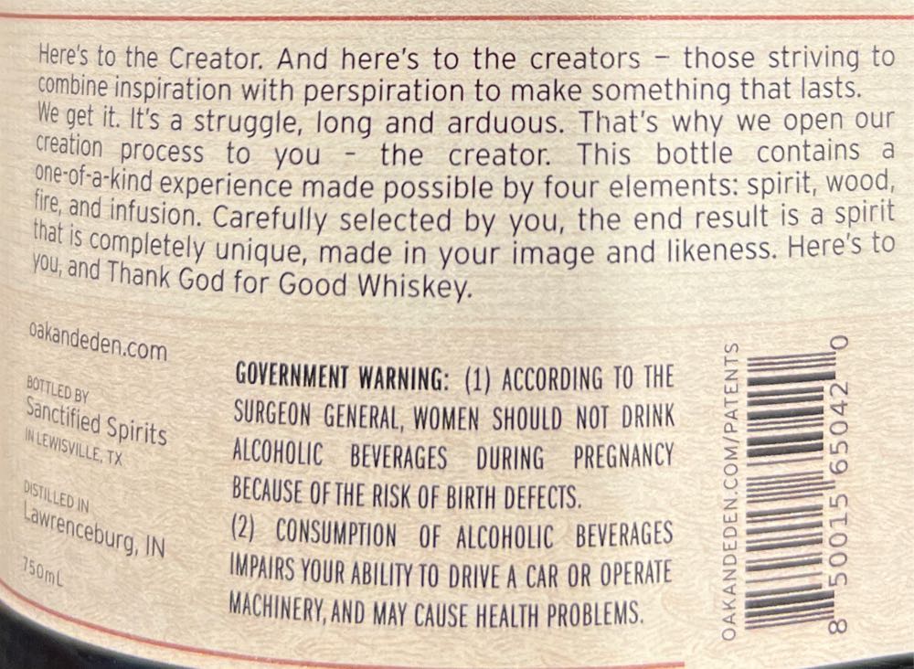 Oak & Eden Bourbon & Spire - Oak & Eden (750 mL) alcohol collectible [Barcode 850015650420] - Main Image 2
