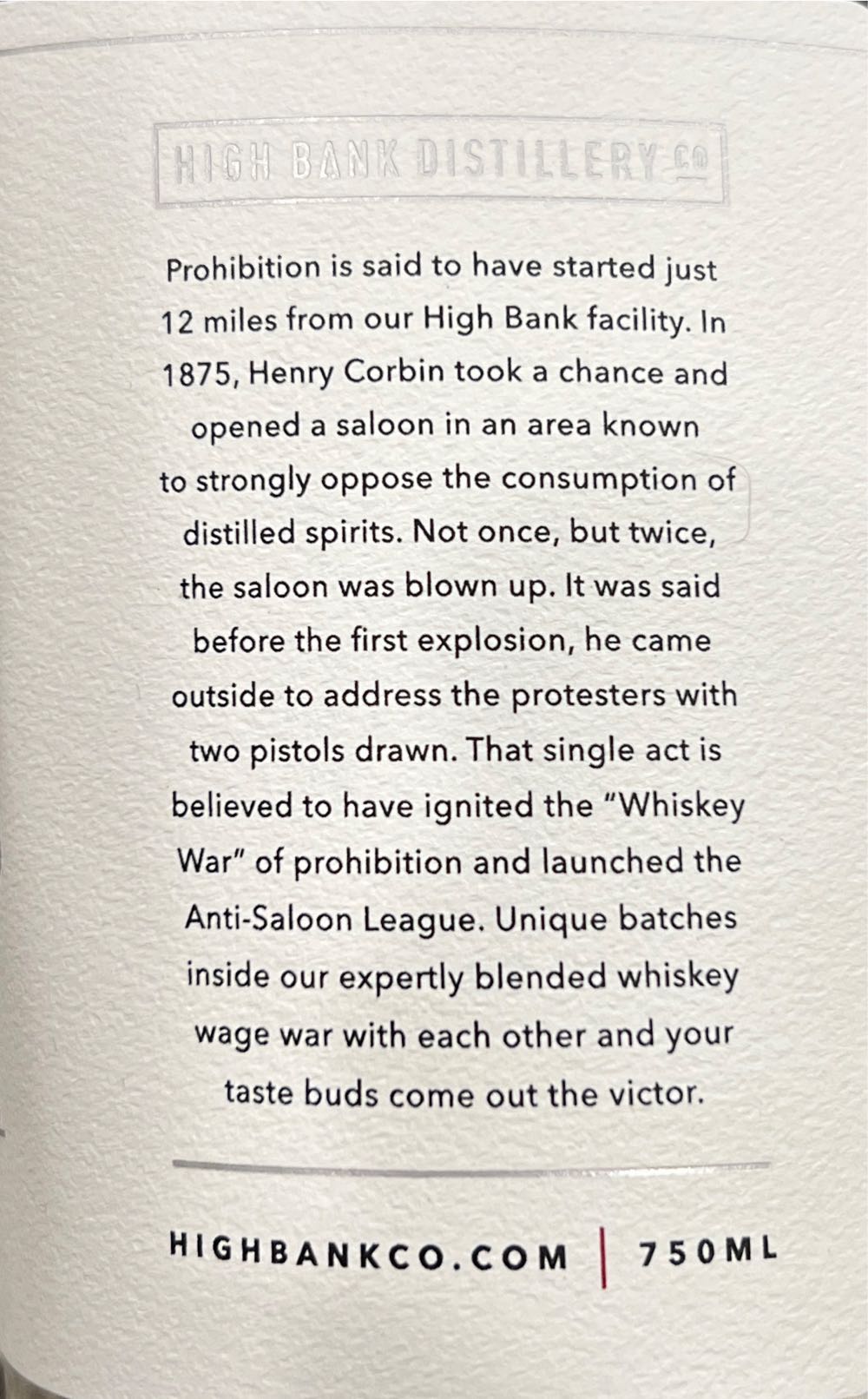 Whiskey War Barrel Select - High Bank Distillery (750 mL) alcohol collectible [Barcode 860002691343] - Main Image 2