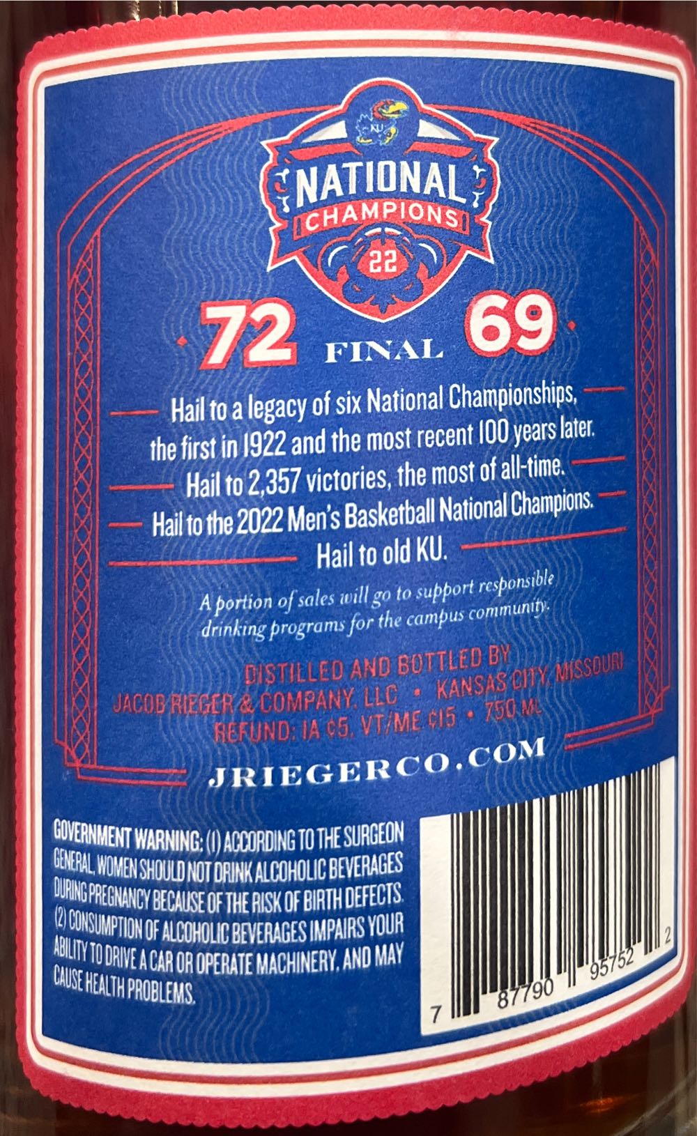 J. Rieger & Co. Limited Edition Kansas National ... - J Reiger & Co. (750 mL) alcohol collectible [Barcode 787790957522] - Main Image 3