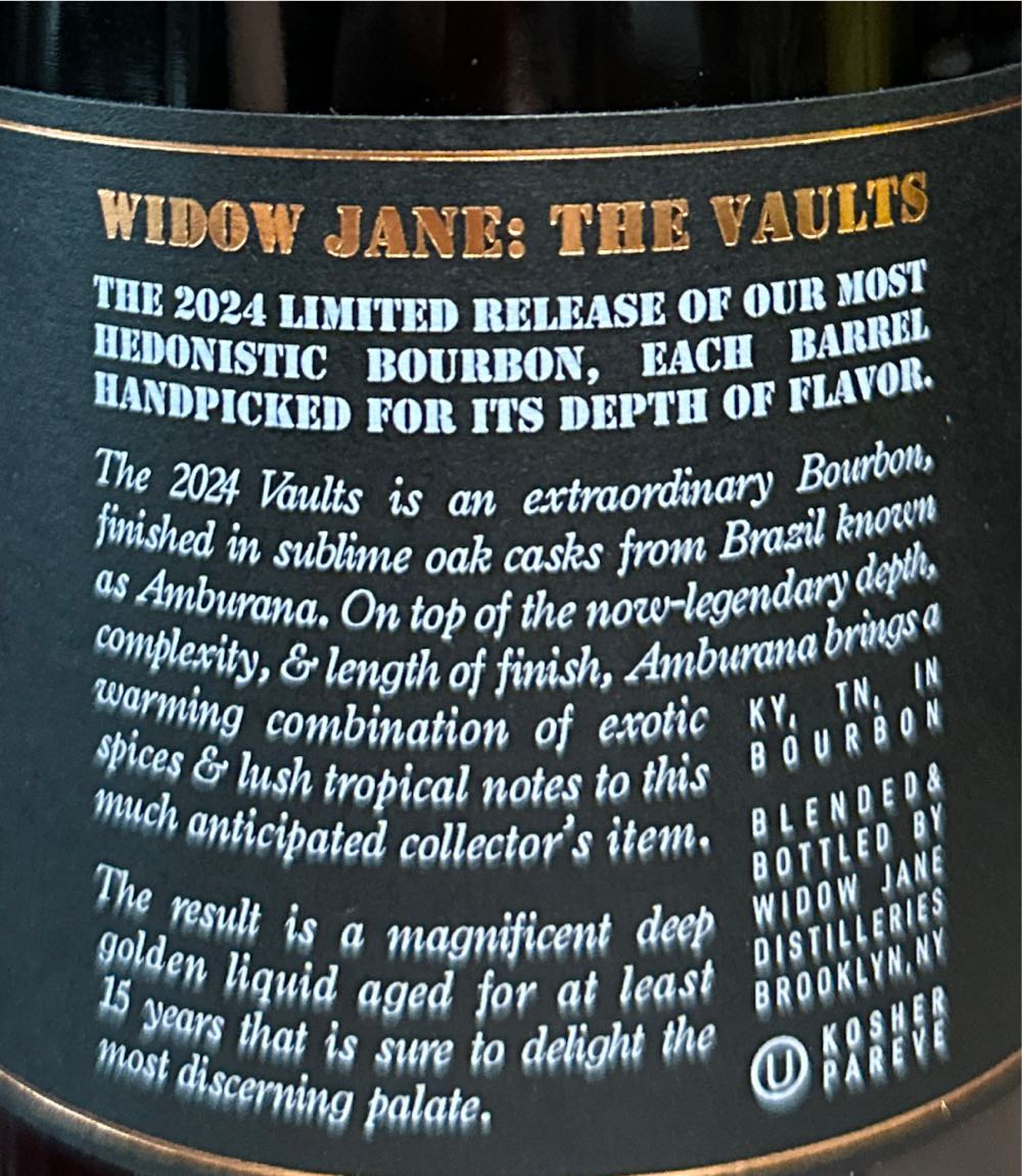 Widow Jane The Vaults 15 Year - Widow Jane Distillery (750 mL) alcohol collectible [Barcode 856282005819] - Main Image 2