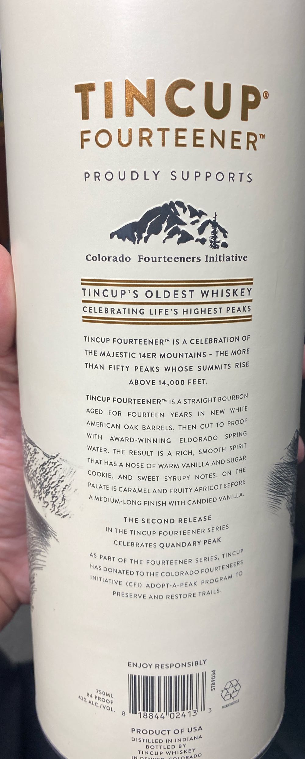 Tincup Fourteener 14 Year 750ml Bourbon Whiskey - Tin Cup Distillery Colorado (750 mL) alcohol collectible [Barcode 818844024133] - Main Image 4