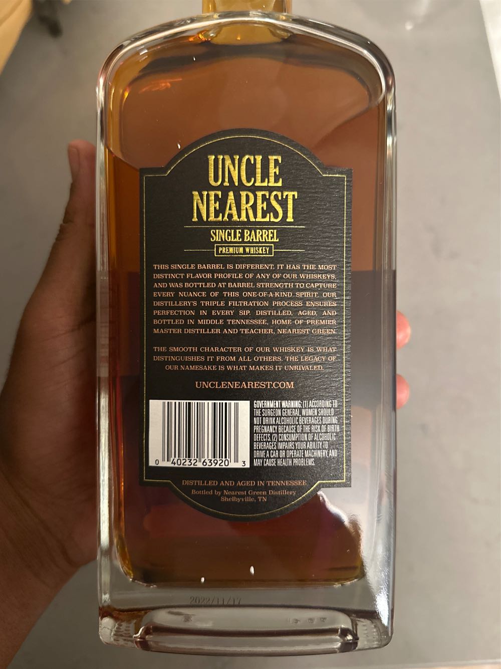 Uncle Nearest Single Barrel Whiskey - Uncle Nearest (750 mL) alcohol collectible [Barcode 040232639203] - Main Image 3