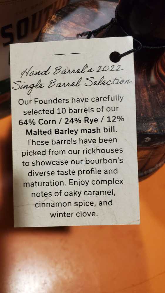 Hand Barrel Single Barrel Select - Hand Barrel Bourbon LLC (750 mL) alcohol collectible [Barcode 051491377027] - Main Image 3