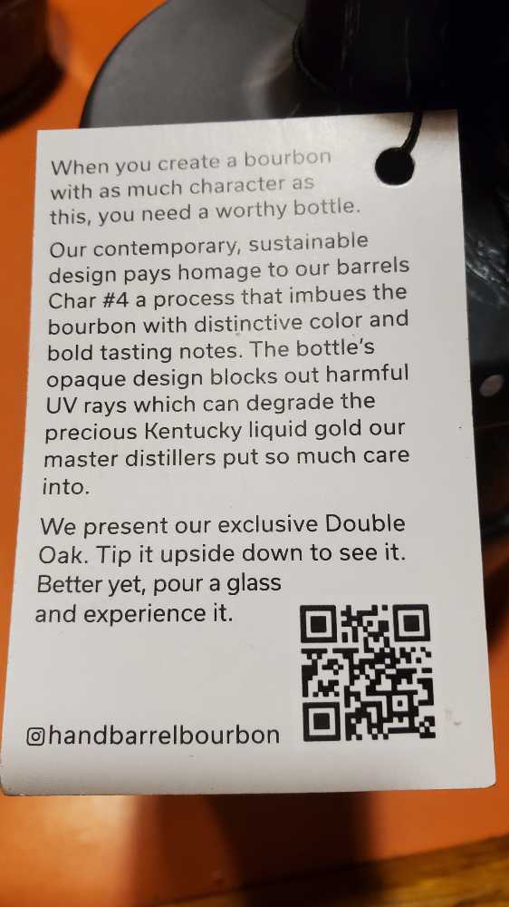 Hand Barrel Double Oak - Hand Barrel Bourbon LLC (750 mL) alcohol collectible - Main Image 3