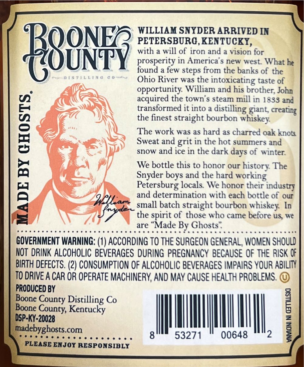 Boone County Small Batch Bourbon - Boone County Distilling Co. (750 mL) alcohol collectible [Barcode 853271006482] - Main Image 2