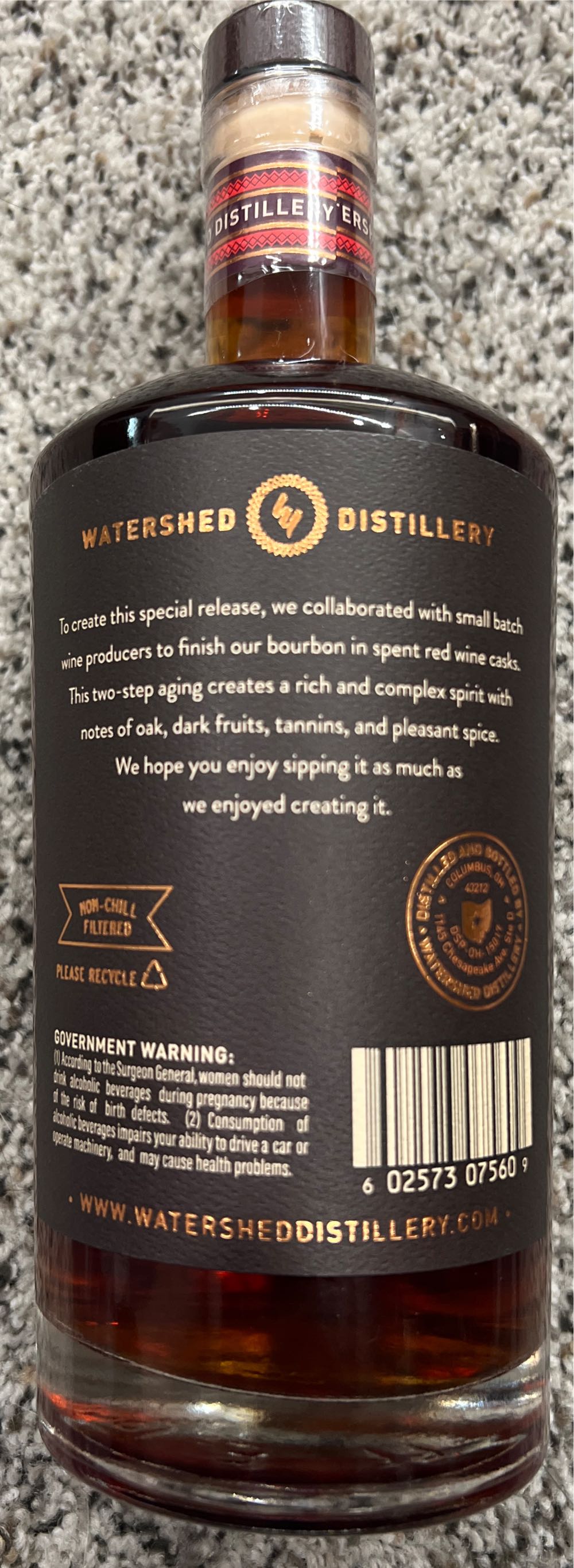 Watershed Distillery Wine Barrel Bourbon - Watershed Distillery (750 mL) alcohol collectible [Barcode 602573075609] - Main Image 2