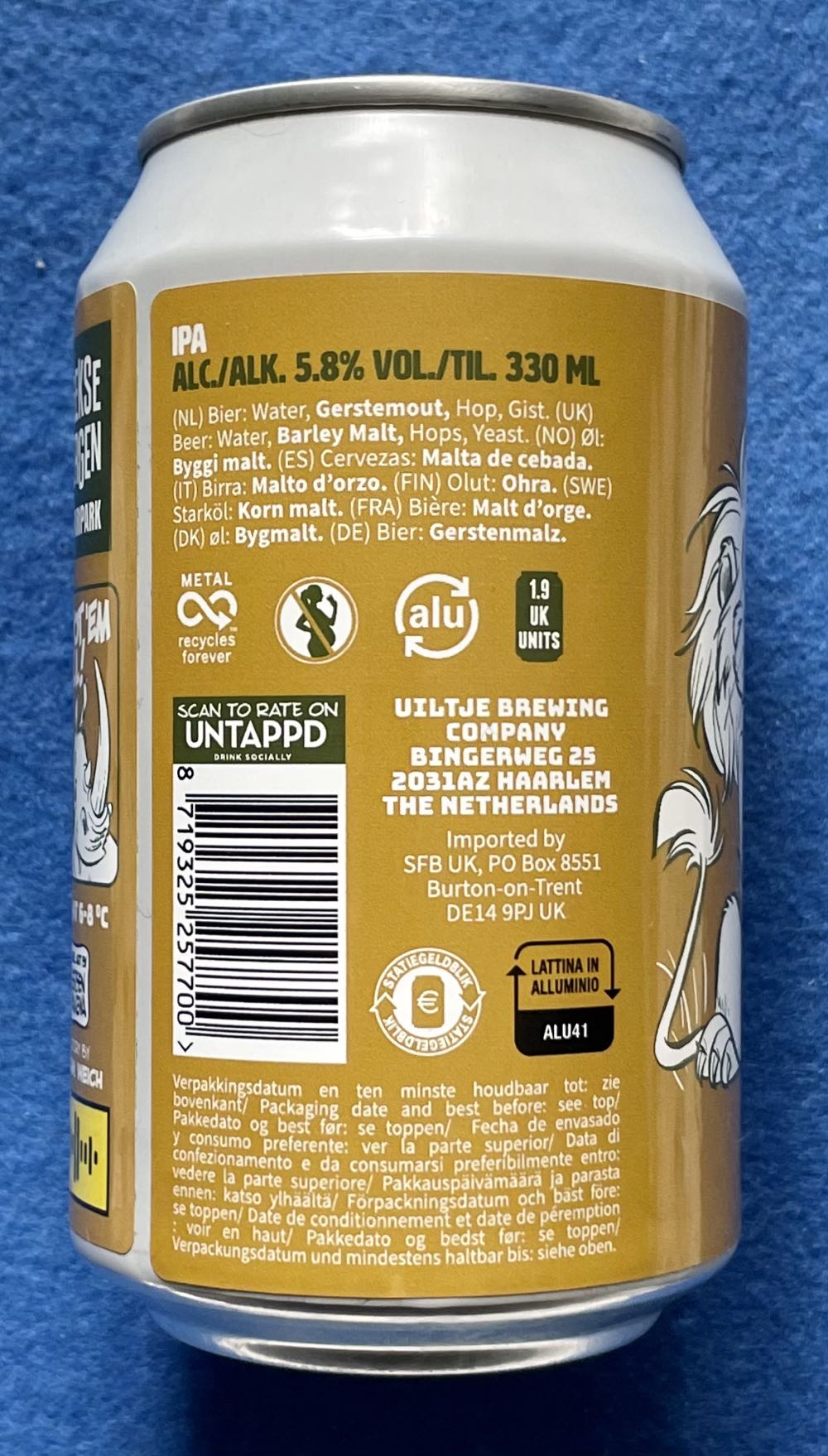 Lion Brew - Uiltje Brewing Company (330 mL) alcohol collectible [Barcode 8719325257700] - Main Image 3