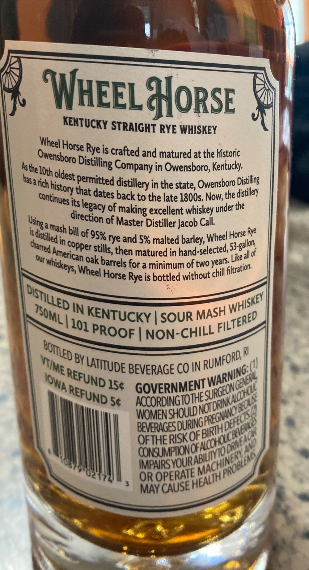 Owensboro Wheel Horse Rye Whiskey - Owensboro Distilling Co (750 mL) alcohol collectible [Barcode 810879021743] - Main Image 2