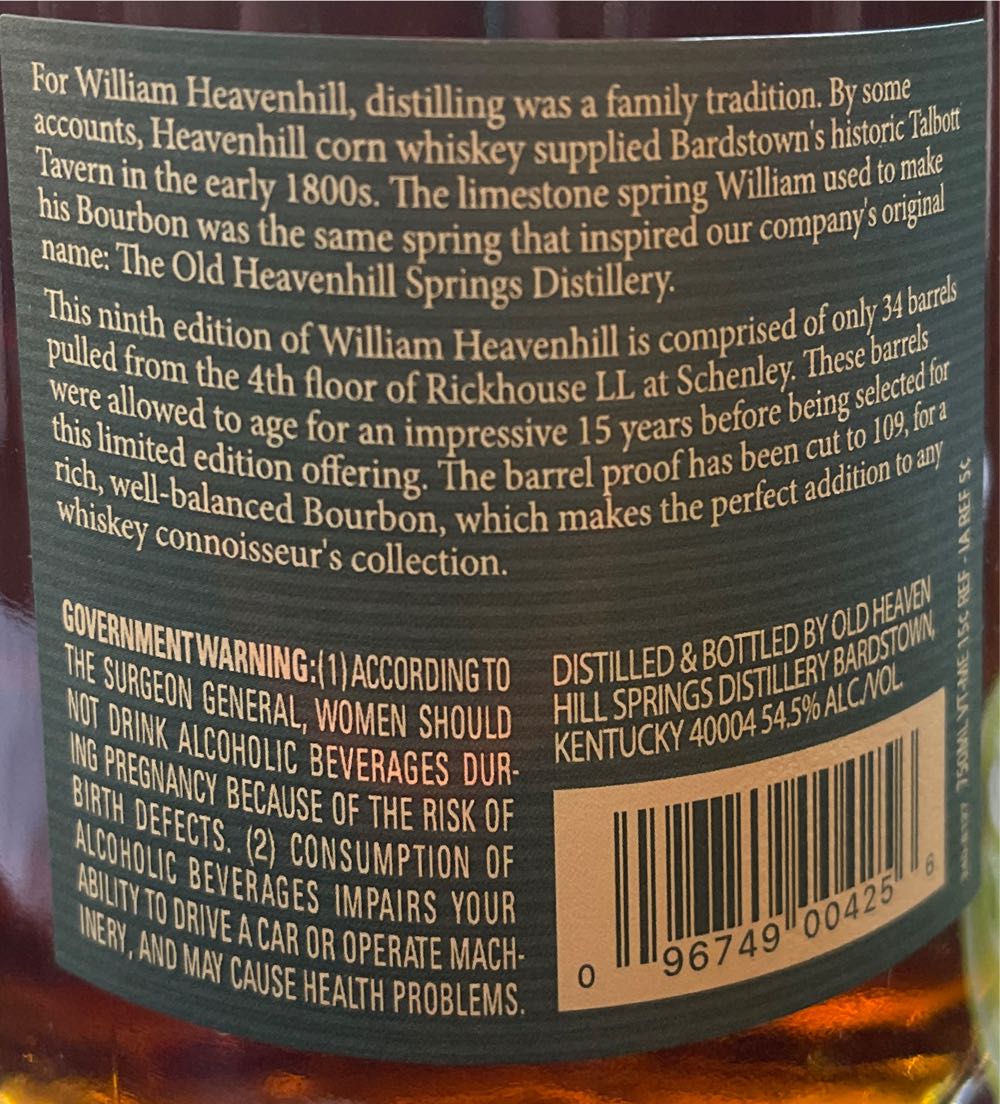 William Heavenhill Small Batch 16 Yr - Old Heaven Hill Springs Distillery (750 mL) alcohol collectible [Barcode 096749004256] - Main Image 2