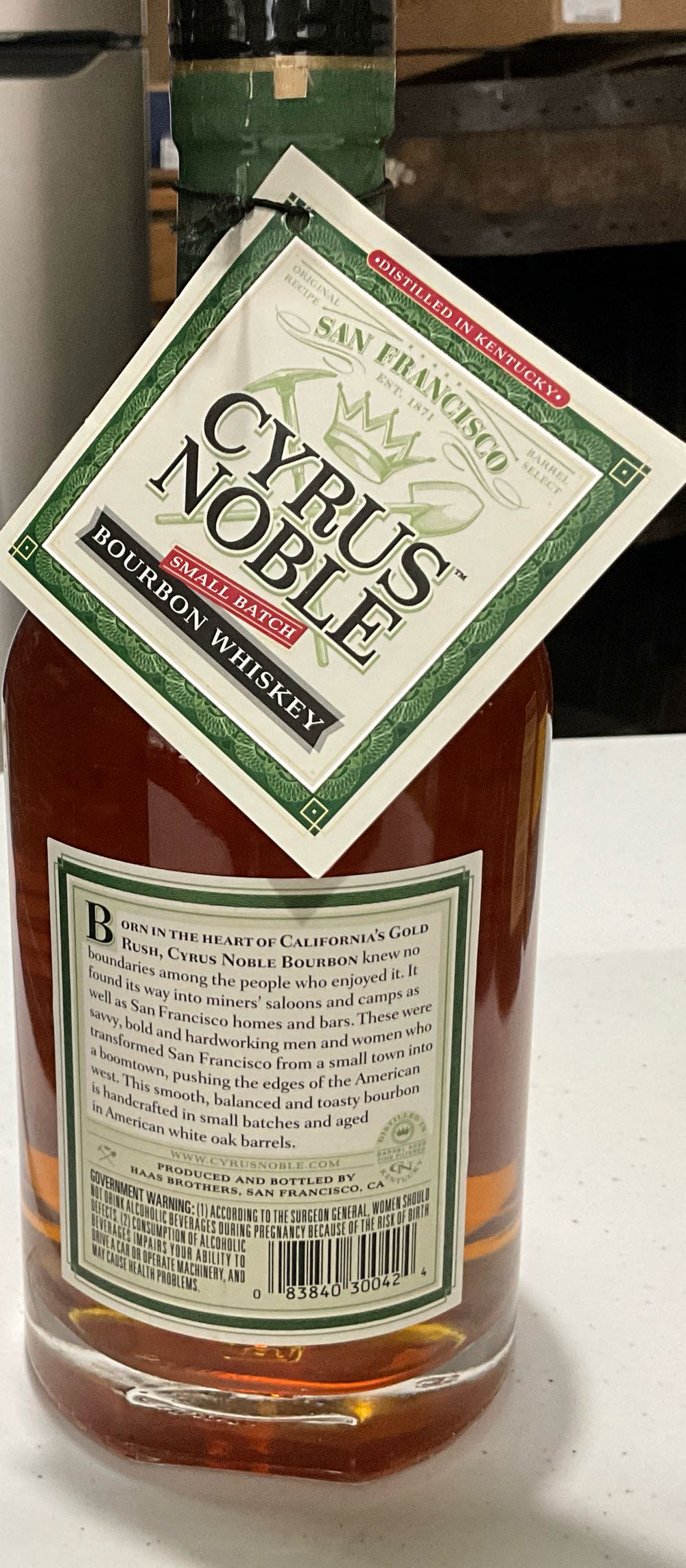 Cyrus Noble Small Batch Bourbon Whiskey - Haas Bros. (imported by) (750 mL) alcohol collectible [Barcode 083840300424] - Main Image 2