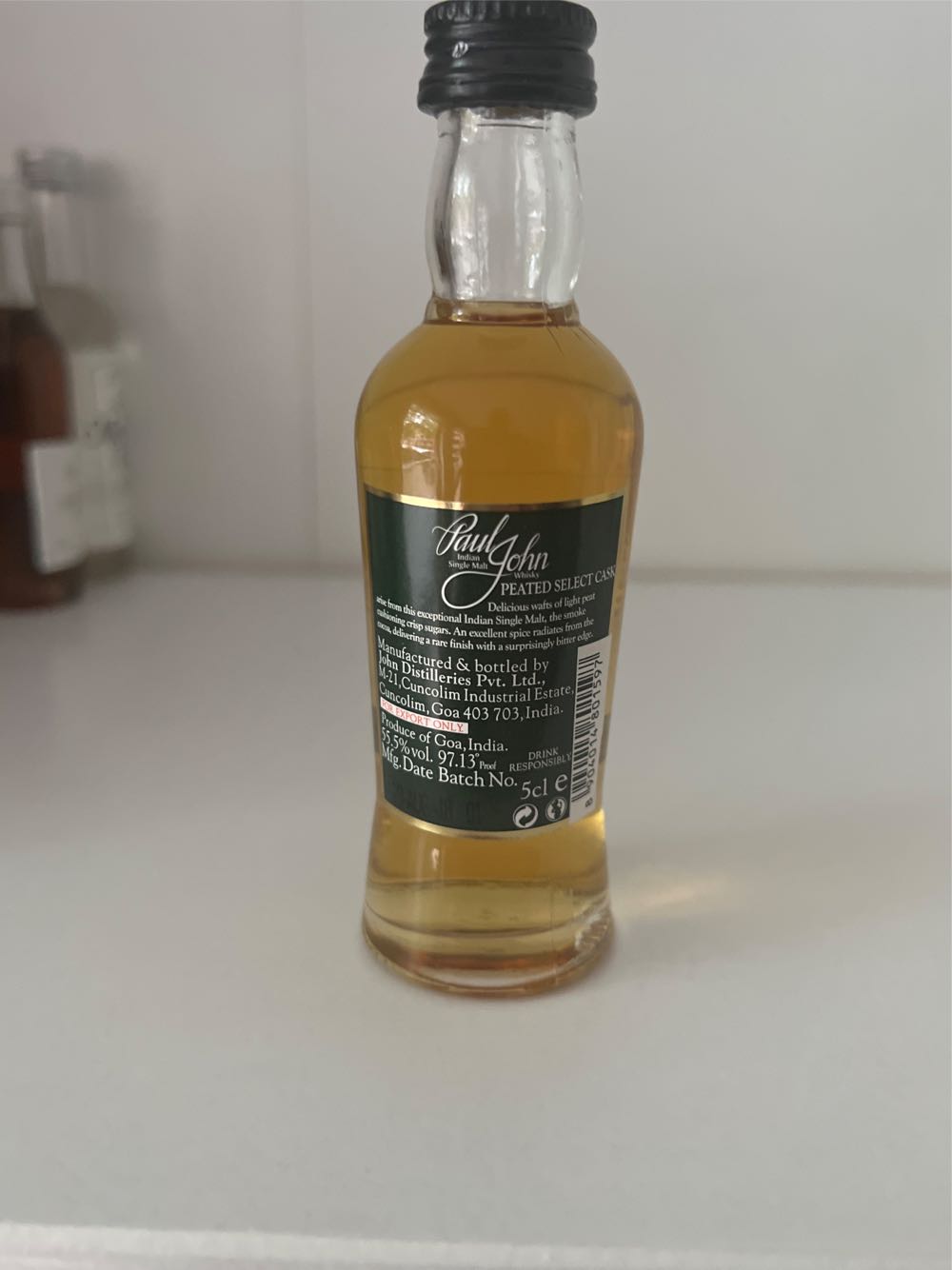 Paul John Peated Select Cask Indian Single Malt Whisky And - John Distilleries India (50 mL) alcohol collectible [Barcode 8904014801597] - Main Image 2