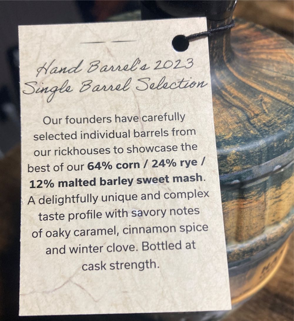 Hand Barrel Single Barrel Select Straight Bourbon Whiskey - Bardstown Bourbon Company (750 mL) alcohol collectible [Barcode 051497377021] - Main Image 4