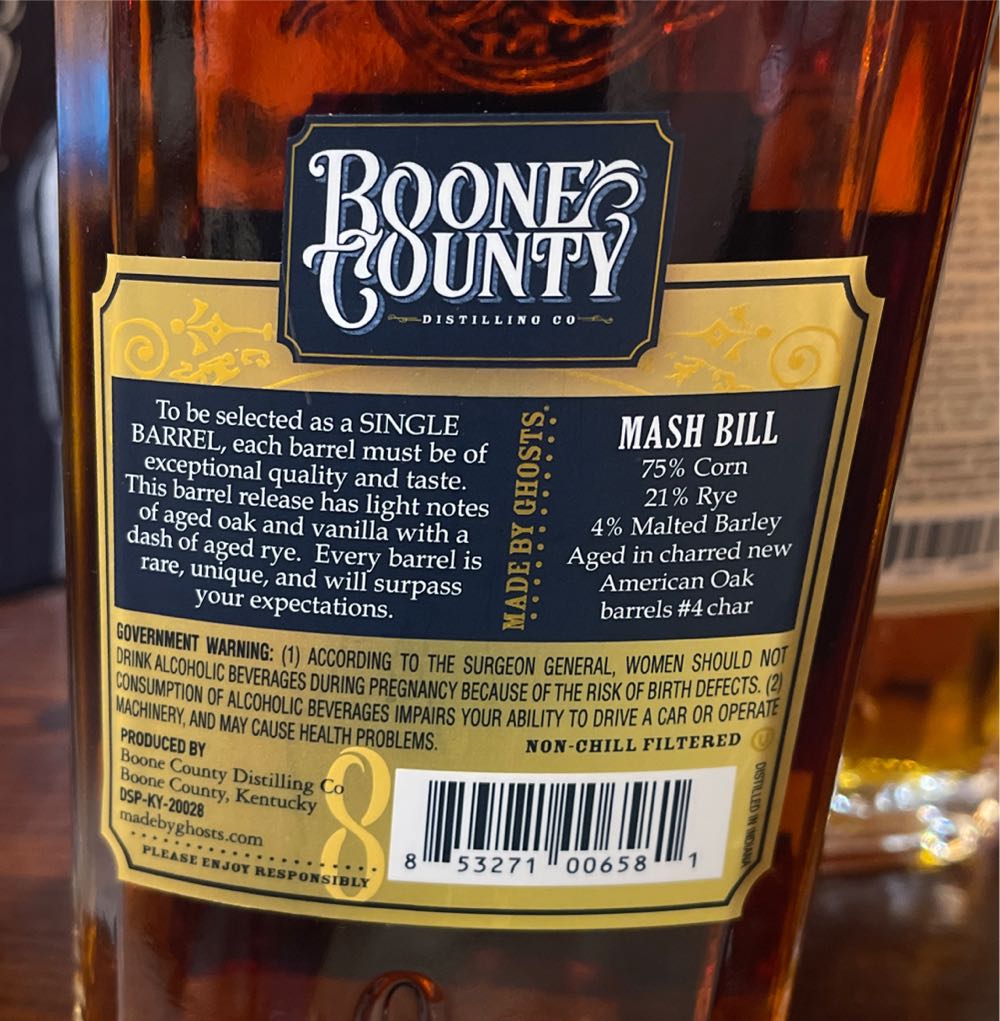 Boone County 6 Years Old Single Barrel Bourbon Whiskey - Boone County Distilling Co. (750 mL) alcohol collectible [Barcode 853271006581] - Main Image 2