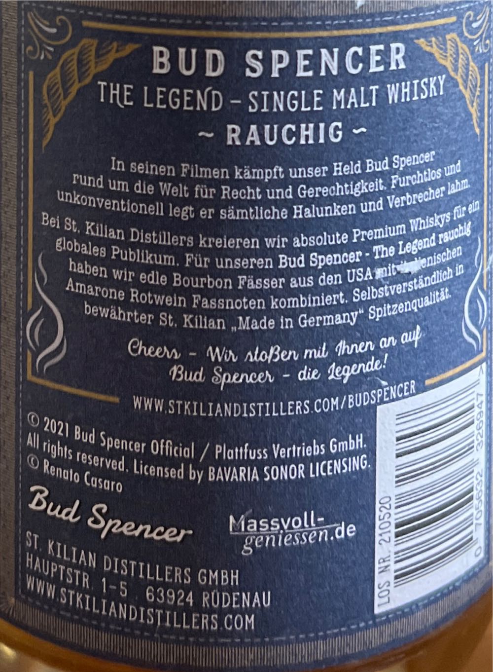 Bud Spencer - The Legend - St. Kilian Distillers GmbH (700mL) alcohol collectible [Barcode 705632326947] - Main Image 2
