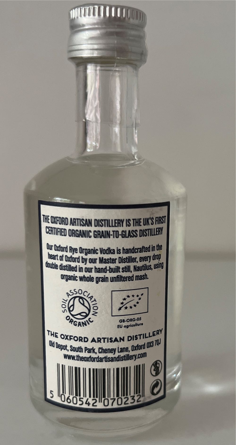 Oxford Rye Organic Vodka - Oxford Artisan Distillery (50 mL) alcohol collectible [Barcode 5060542070232] - Main Image 2