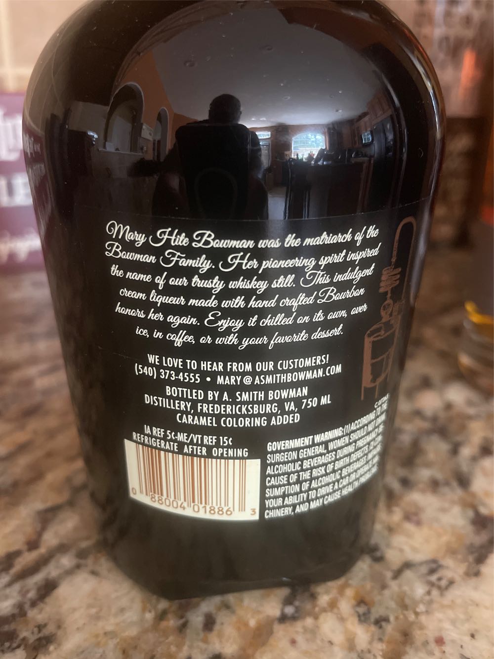 Mary Hite Bowman | Caramel Bourbon Cream - A. Smith Bowman Distillery (750 mL) alcohol collectible [Barcode 088004018863] - Main Image 2