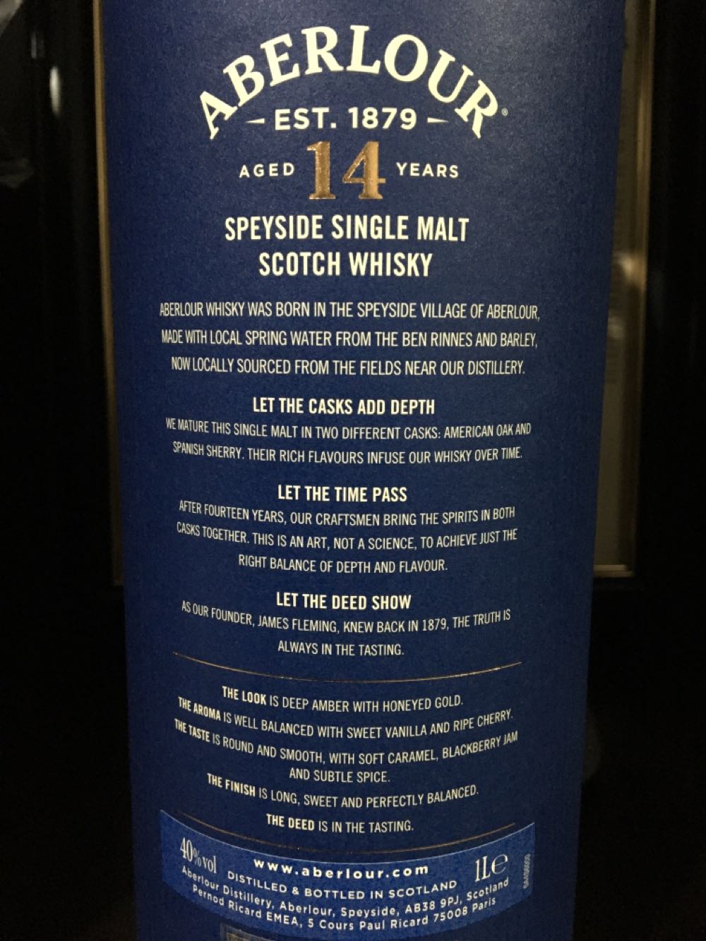 ABERLOUR 14y Speyside Single Malt Scotch Whisky - The Aberlour Distillery (1000 mL) alcohol collectible [Barcode 5000299632192] - Main Image 4