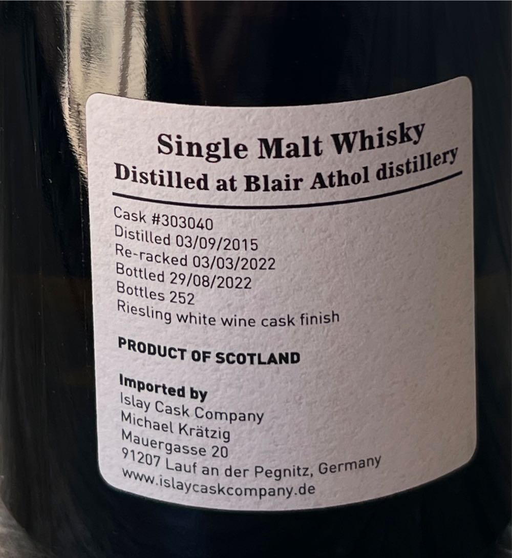 Blair Athol Riesling Edition - Islay Cask Company (500 mL) alcohol collectible - Main Image 2