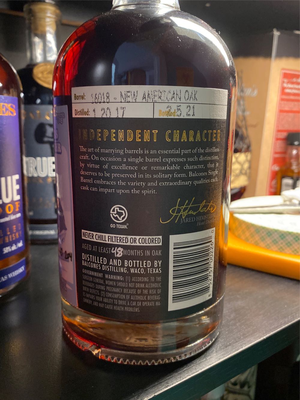 Balcones Texas Single Barrel - Balcones Distilling (750 mL) alcohol collectible [Barcode 852757002260] - Main Image 3