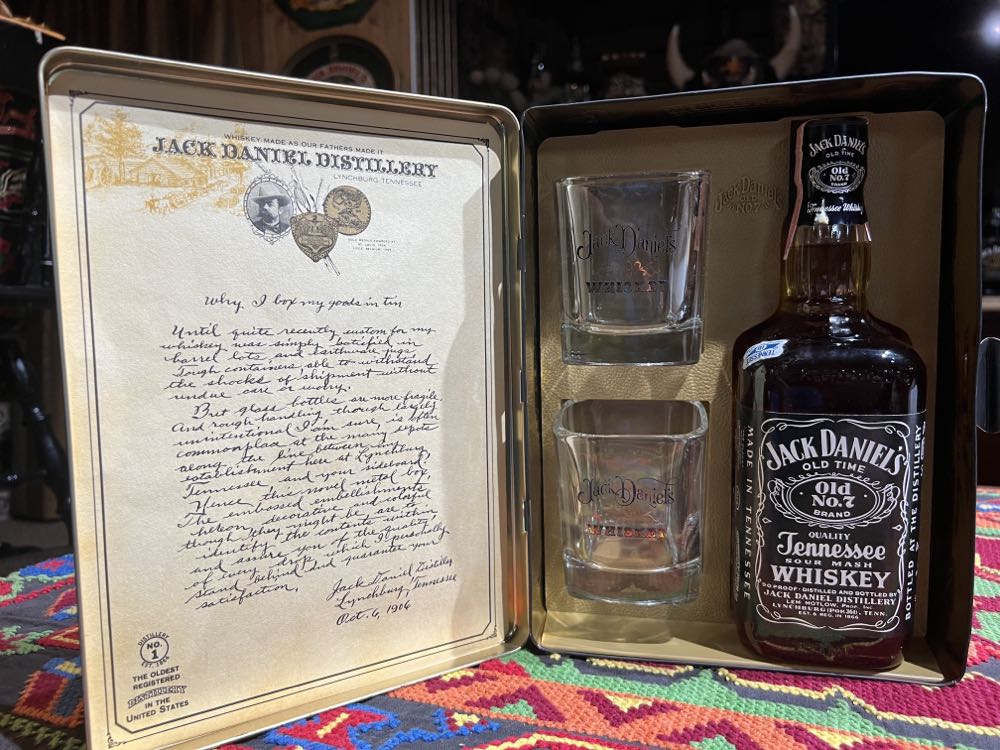 0 Tin Double Black Label & 2 Glasses 1982 - Jack Daniel’s Distillery, Lynchburg, TN (750 mL) alcohol collectible - Main Image 2